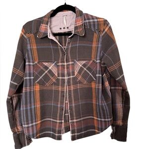 Free People Plaid flannel  in Brown, Orange & blue